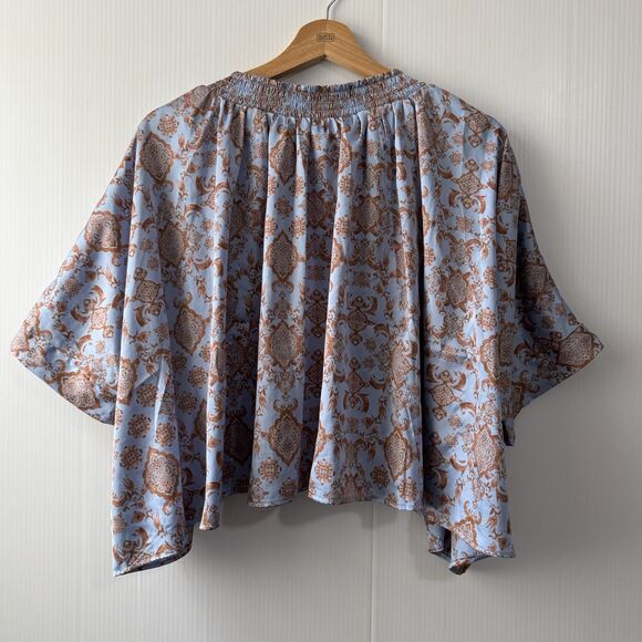Intimately Free People Pajama Top Medium Misty Mornings Blue Combo Satin - Picture 2 of 13